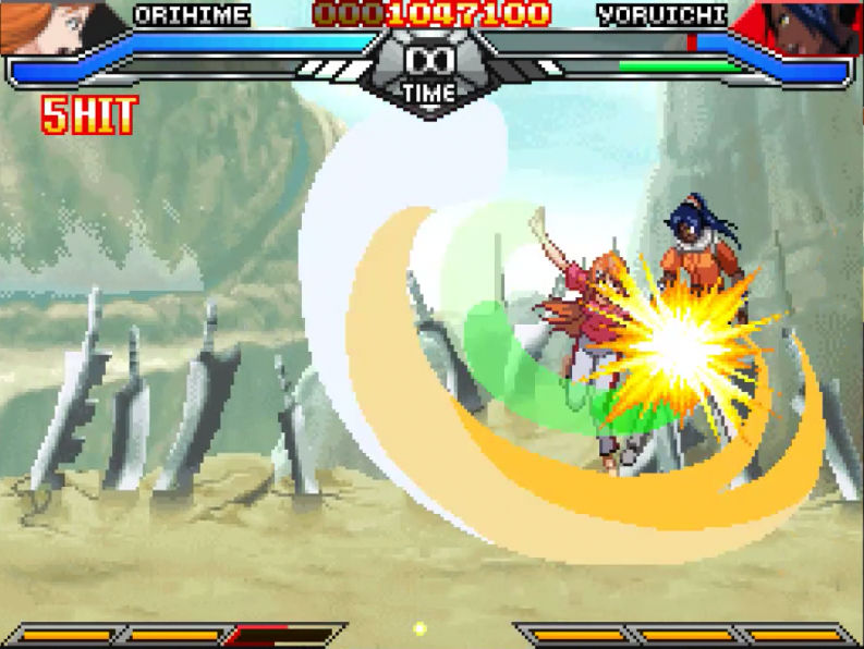 Orihime hitting Yoruichi with the magic series
