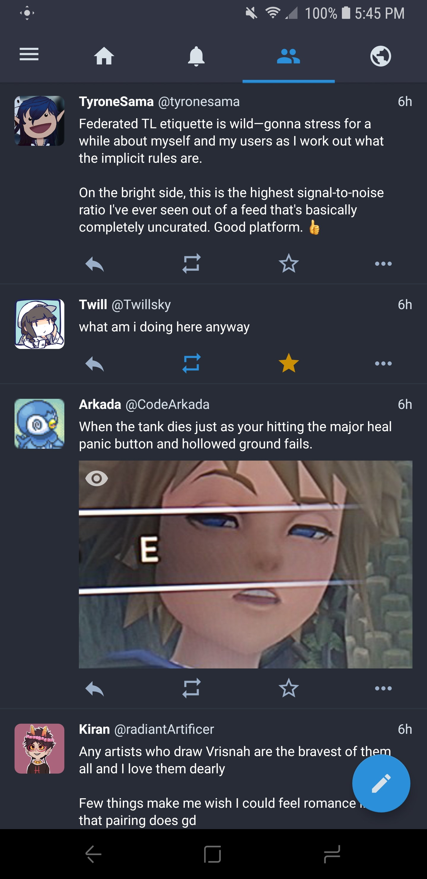 Screenshot of my timeline on Tusky