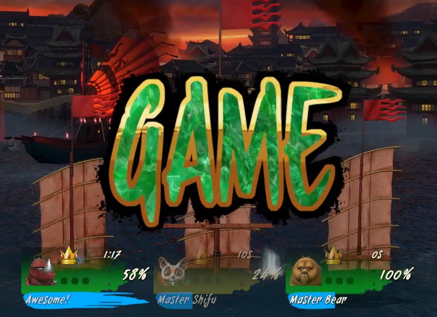 End-of-match screen, reading "GAME" in bigass letters