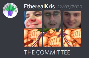 collage of Discord emotes with my, Zar's and Frey's faces on top, Kenji torsos on the bottom
